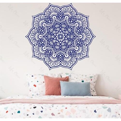 Blue Mandala Flowers Wall Decals Home Decor Boys Kids Bedroom Cartoon Living Room Background Vinyl Removable Wall Stickers