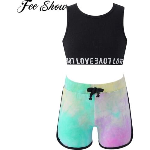 Baby Kid Girl Tankini Sleeveless Tank Tops with Tie Dye Print Shorts Bottoms Set for Girl Ballet Dance Sports Workout Gymnastics