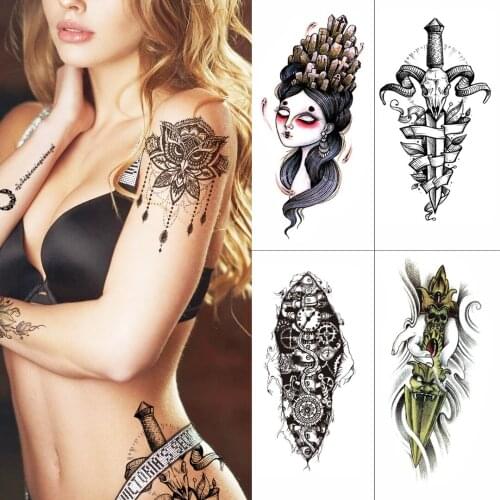 Waterproof Temporary Tattoo Sticker Flower Rose Flash Tattoos Lalash Tattoos Snake Lion Body Art Arm Fake Sleeve Tattoo Women
