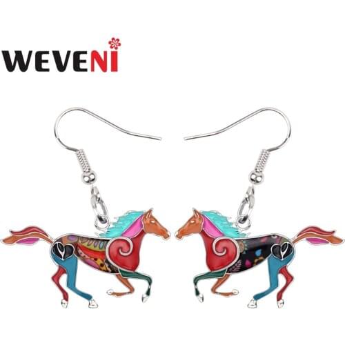 WEVENI Enamel Alloy Elegant Running Horse Earrings Drop Dangle TrendyWild Animal Jewelry For Women Girls Teens Gift Wholesale