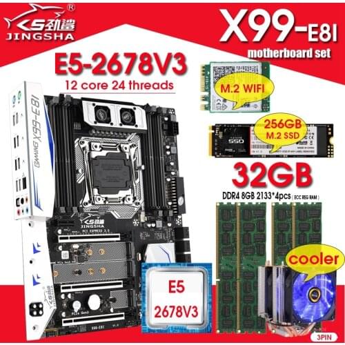 X99-E8I motherboard combo with Xeon E5 2678V3 LGA2011-3 CPU 4pcs X 8GB = 32GB 2133MHz DDR4 memory NVME 256GB M.2 WIFI and cooler