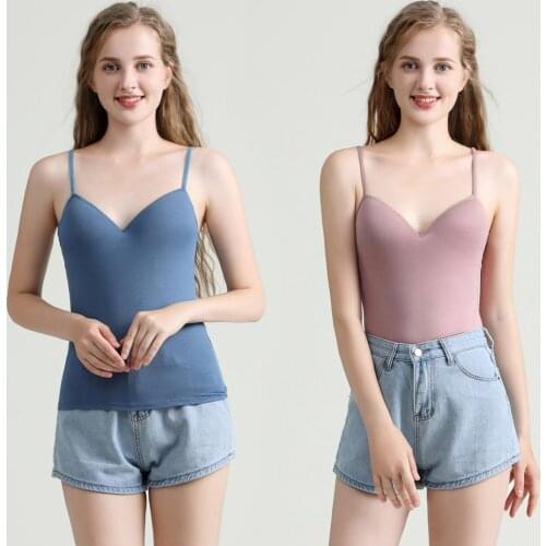 2019 Women Solid Tank Top Underwear Adjustable Strap Built In Cup Padded Wireless Slim Camisole Camis for Small Breast Girls