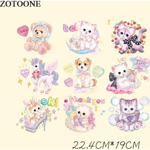 ZOTOONE 9Pcs Cute Cat Unicorn Patch For Clothing Body DIY Iron On Transfers Thermal for T-shirt Stickers Applique Embroidery D