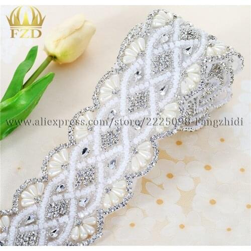 10 yards) Wholesale Iron On Sewing Wedding Sash Bead Rhinestone Appliques Trim Sash for wedding clothes dress