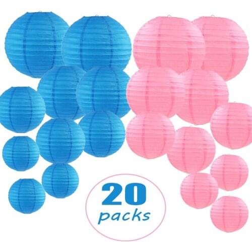20 Pcs/set 6"-12" Pink and Sky Blue Chinese Paper lantern lampion Assorted Sizes Color boule papier lampionne Wedding Decor