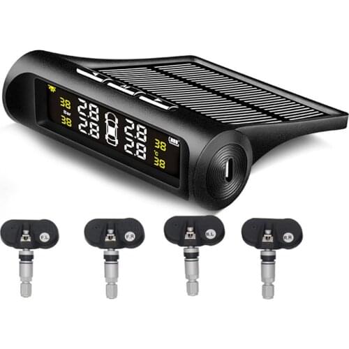 4pcs Sensors Smart Car Solar Power TPMS Tyre Pressure Monitoring System LCD Display Security Tyre Wireless Alarm Monitor