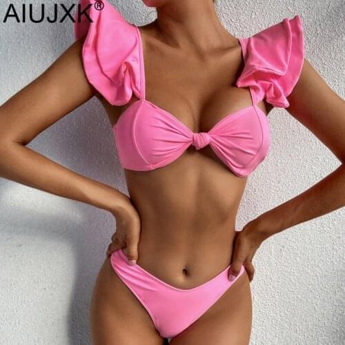 AIUJXK Pink Sexy Thong Bikini Women 2021 New Arrival Beach Wear 2 Piece Swimsuit Female Lingerie Set Bra And Panty Swimwear