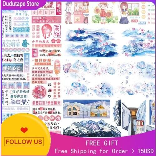 Washi Tape Characters Sticker Flying Between Clouds Snow Scene Pink