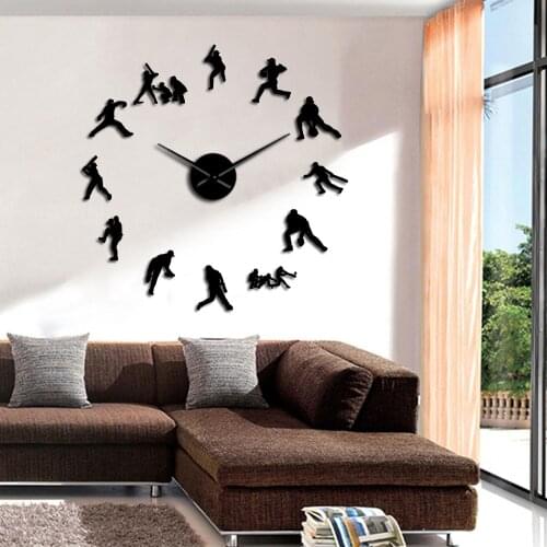 Decorative Modern Baseball 3D Frameless DIY Giant Wall Clock Watch Mirror Effect Softball Wall Art Living Room Hall Wall Decor