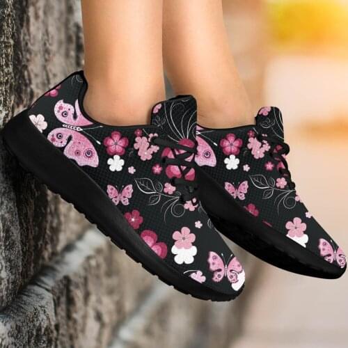 Doginthehole Lovely Butterfly Poppies Pattern Women Vulcanized Shoe 2020 Fashion Floral Print Casual Footwear Girls Flat Shoe