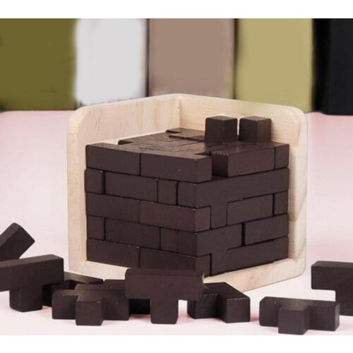 Dropship 54Pcs/Set Wooden T Shape 3D Building Brain Teaser DIY Assemble Magnet Blocks Luban Inter-locking Toys cubes funny toys