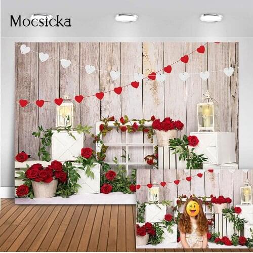 Retro Wooden Board Backdrop for Newborn Children Photography Rose Flowers Valentines Day Birthday Baby Shower Photo Background