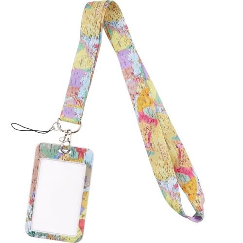 JF303 World Map New Fashion Lanyard Credit Card ID Holder Bag Cartoon Student Women Travel Bank Bus Business Card Cover Badge
