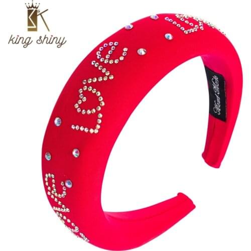 King Shiny Elegant Crystal Letter Love Headband Vintage Hand Made Thick Sponge Wide-brimmed Hairband Girl Party Hair Accessories