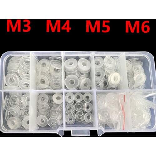 M3 M4 M5 M6 Nylon Pvc Screw Washers Hard Plastic Flat Transparent Insulation Gasket Paded for Screws Assortment Kit 500pcs