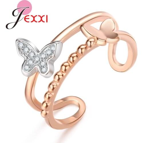Lovely Butterfly Decoration Women Girls Engagement Jewelry Rose Gold Open Ring For Valentines Day Present Wholesale