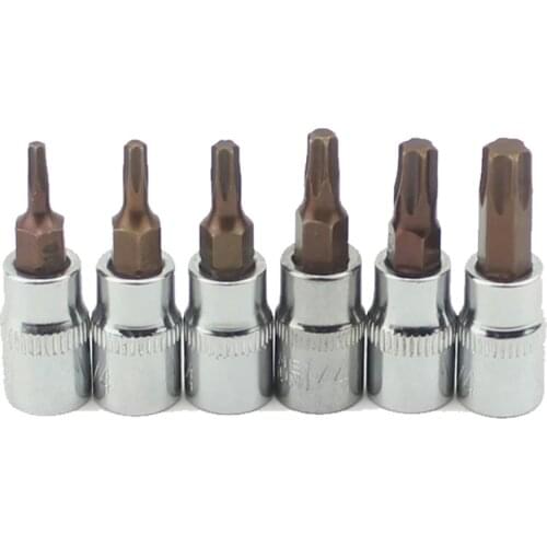 6pcs/set 1/4" Torx Screwdriver Bit Set Drive Socket Head Screwdriver Hand Tool Drill Bit Set T10 T15 T20 T25 T30 T40