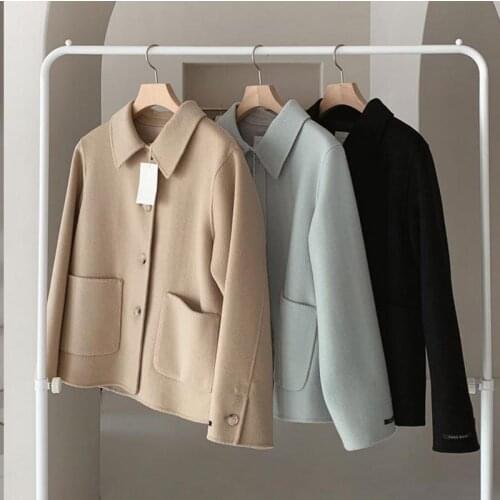 South Korea East Gate 20 new classic short pure color double-sided hand sewing wool coat