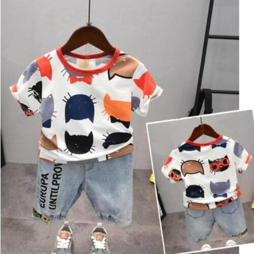 New Arrival Children Toddler Kids Clothes Cartoon Print Short Sleeve T-Shirt + Shorts 2 Piece Set Baby Boy Girls Cloths 2-6Y