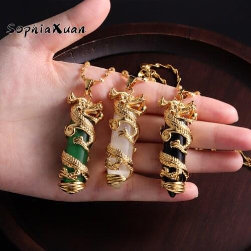 SophiaXuan New Design Pendant Necklaces Female Women Men Gold Color Dragon Amulet Chinese Style Jewelry Necklace for Wowen Gifts