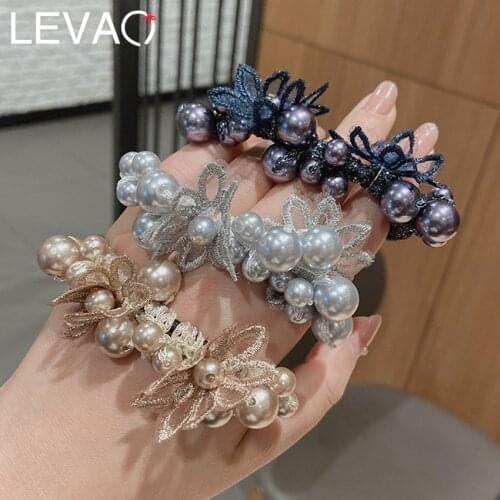 Levao Woman Elegant Pearl Hair Ties Beads Girls Scrunchies Rubber Bands Ponytail Holders Hair Accessories Elastic Hair Band