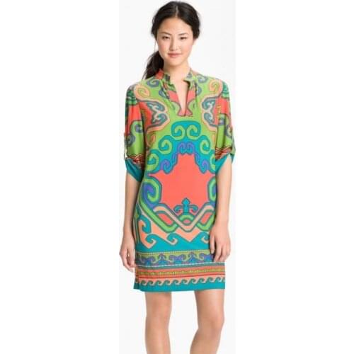 Rushed Time-limited Silk Party Dresses Summer Dress Fashion Fancy Shirt Type One-piece Dress And Color Block Print Elegant