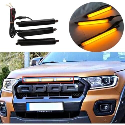 DHBH-3 Pcs/Set Led Drl Daytime Lights Front Mesh Mask Cover Led Bar Lightting Fog Lamp Lamps for Ford Ranger T7 T8 Everest