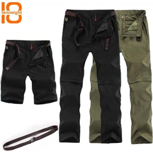 TENNEIGHT Mens outdoor sports pants removable quick-drying with belt waterproof leisure pants summer camping hiking pants