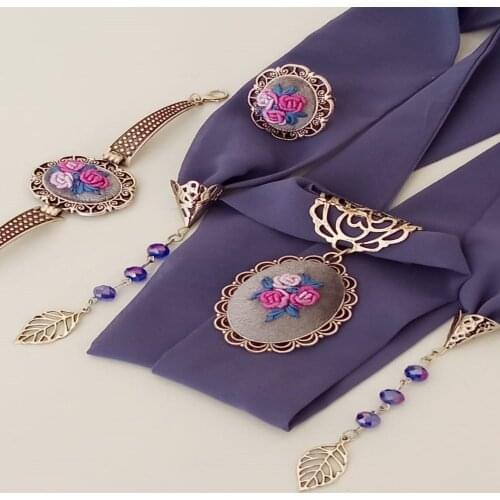 Jewelry Accessories Elegant Ladies Neckerchief Set Special Fashion Birthday Party Design Hand Handwork Lilac Antique Silver Plated Necklace Bracelet ring