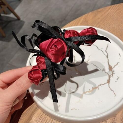 Elegant Romantic Bow Rose Flower Hair Claws Hair Clip Handmade Fabric Hairgrip Luxury Jewelry for Girls Women Hair Accessories