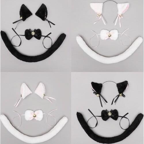 Cat Ears Hair Clips Headbands Kitten Costume Accessories Set Kawaii Ribbon Bowknot Lolita Cosplay Party Halloween Props