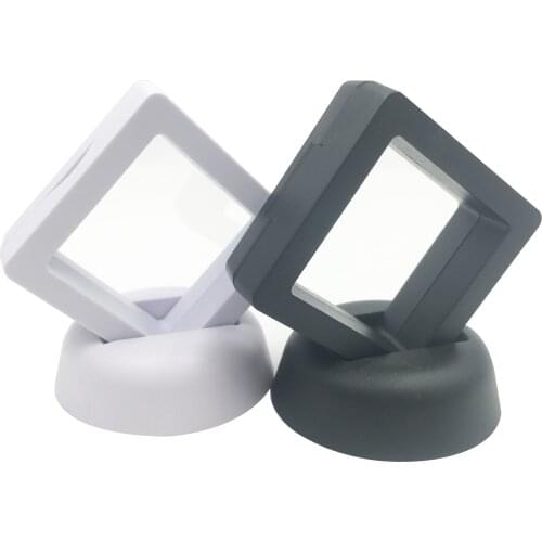 50*50mm PET Membrane Jewelry Ring Earring Ancient Coin Display Stand Holder Box Protect Jewelry Floating Presentation Case