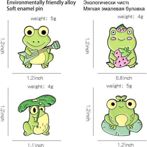 Cute Enamel Music Frog Pin Cartoon Green Animal Brooches Women Backpack Cloth Lapel Pins Funny Jumping Frogs Badge Jewelry Gift