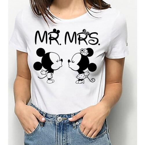 Disney Lovers Mickey Minnie MR MRS Letters Print Women T Shirt Fashion Female T-shirt Harajuku Unisex Tshirts