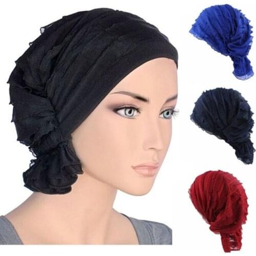 Womens Ruffle Chemo Hat Beanie Scarf Turban Headwear For Cancer
