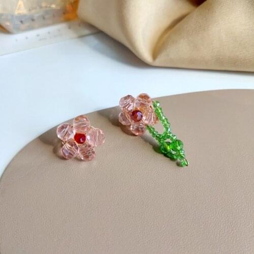 In 2021 Japan And South Korea Asymmetric Glass Flowers Stud Earrings Creative Weave Beaded Female Cute/Romantic Earrings
