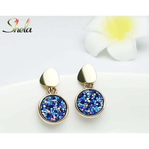 SHELA Sequin Stud Earrings for Women Shining Paillette Colorful Blue White Champagne Fashion Jewelry Dangle Pendientes Wholesale