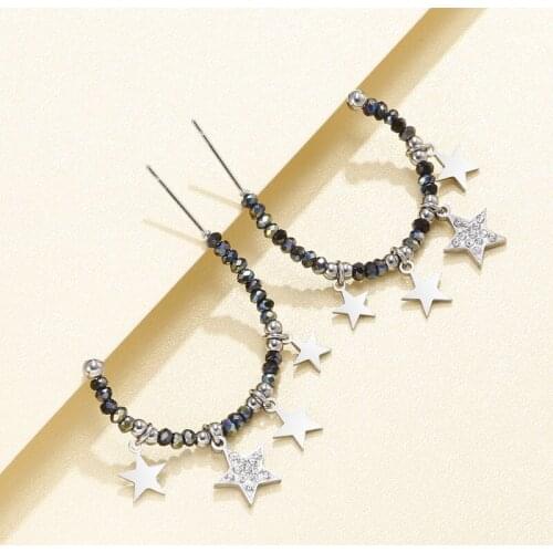 2021 New C Shaped Earrings Crystal Beads Stainless Steel Star Earrings for Women Femme Fashion Jewelry Accessories Gift