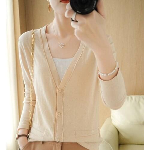 2021 summer new style knitted cardigan jacket womens V-neck loose short cotton sun protection clothes air-conditioning shirt