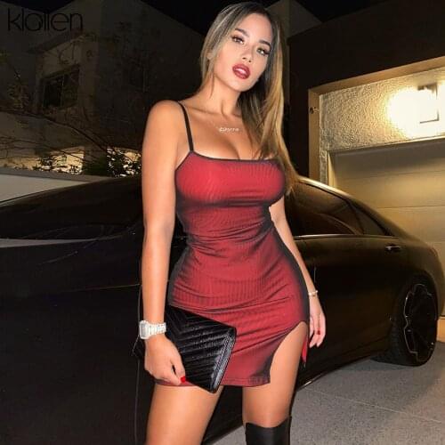KLALIEN Fashion Sexy Mesh Patchwork Sling Mini Bodycon Dresses Women Office Lady Street Club Party Vacation Dresses Summer