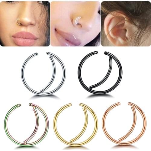 1PC/Lot Moon Nose Ring Hoop Indian Nose Piercing Septum Ring Ear Cartilage Tragus Helix Earrings Fake Oreja Piercings Jewelry