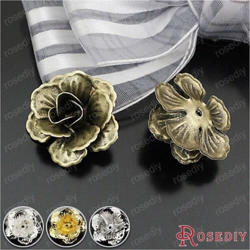 21*10mm Antique Bronze / Gold Color / Silver Color / Imitation Rhodium 3D Camellia Flower Iron Bead Caps 10 pcs(JM4348)