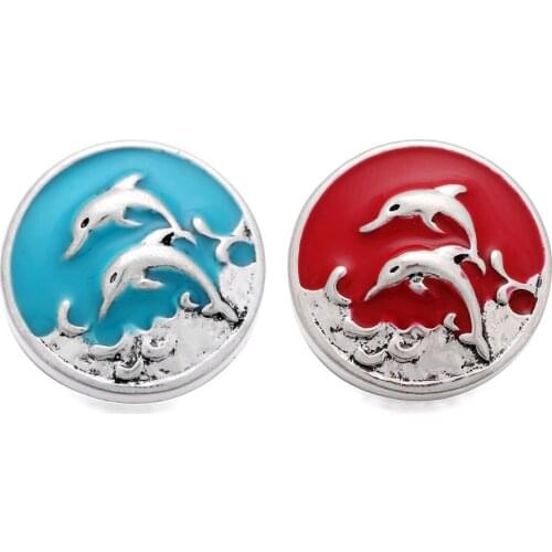 10pcs/lot Cute Jumping Double Dolphin Snap Buttons Jewelry Mixed Colors 18mm Snap Buttons for Snap Bracelet Holiday Gift