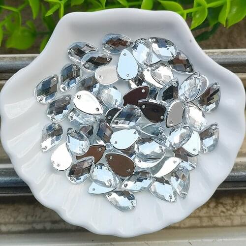100pcs/lot Water Drop Shape Sew on Rhinestones Gems Stones 8X12mm Flatback Beads for Dress Shoe DIY Craft Accessary