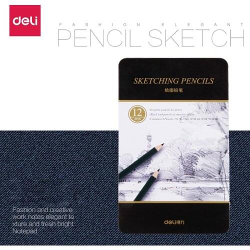 Deli 12 Pcs/Set Standard pencil 3H-9B stationey Sketch Drawing painting Pencil Non-toxic Pencils for Office arties supplies