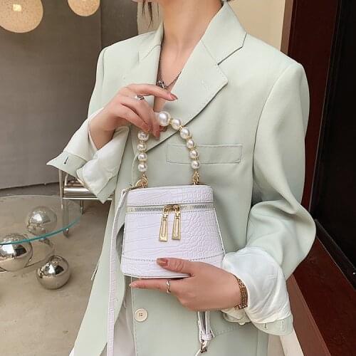 2021 Pearl Chain Alligator Pattern Crossbody Bag Elegant Ladies Handbag Gradient Ramp Clear Color Shoulder Bags Stone Pattern