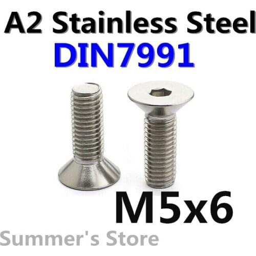 304 Stainless Steel DIN7991 Countersunk Head Flat Head Hex Socket Cap Screw Metric M5*6mm 100pcs/lot M5x6mm Bolt