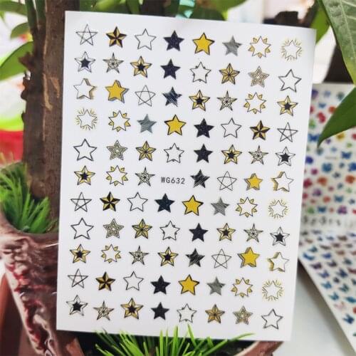 3D Stickers for Nails Color Five-pointed Star Geometry Nails Art Decoration Manicure Stickers Decal Slider Nail Foil Accessories