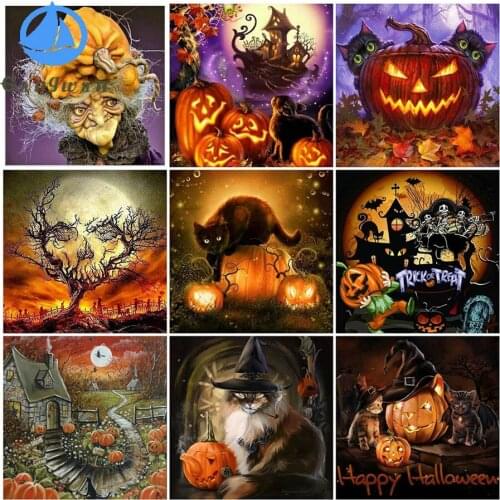 5D Diamond Painting Halloween decoration Full Square Diamond Embroidery Cartoon cat pumpkin New Arrival Rhinestone Handmade Gift