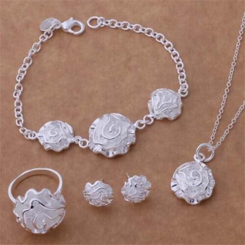 AS191 Hot Silver Color Jewelry Sets For Women Wholesale Free Shipping Earring 141 + Necklace 301 + Ring 286 + Bracelet 032